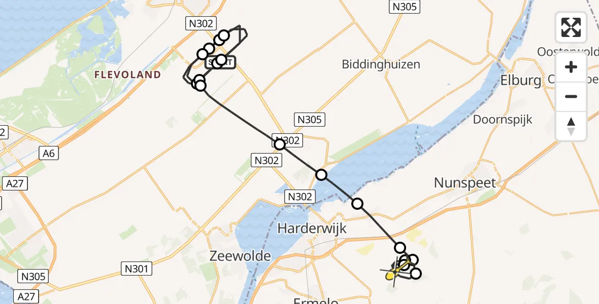 Routekaart van de vlucht: Traumaheli naar Ermelo, Emoeweg