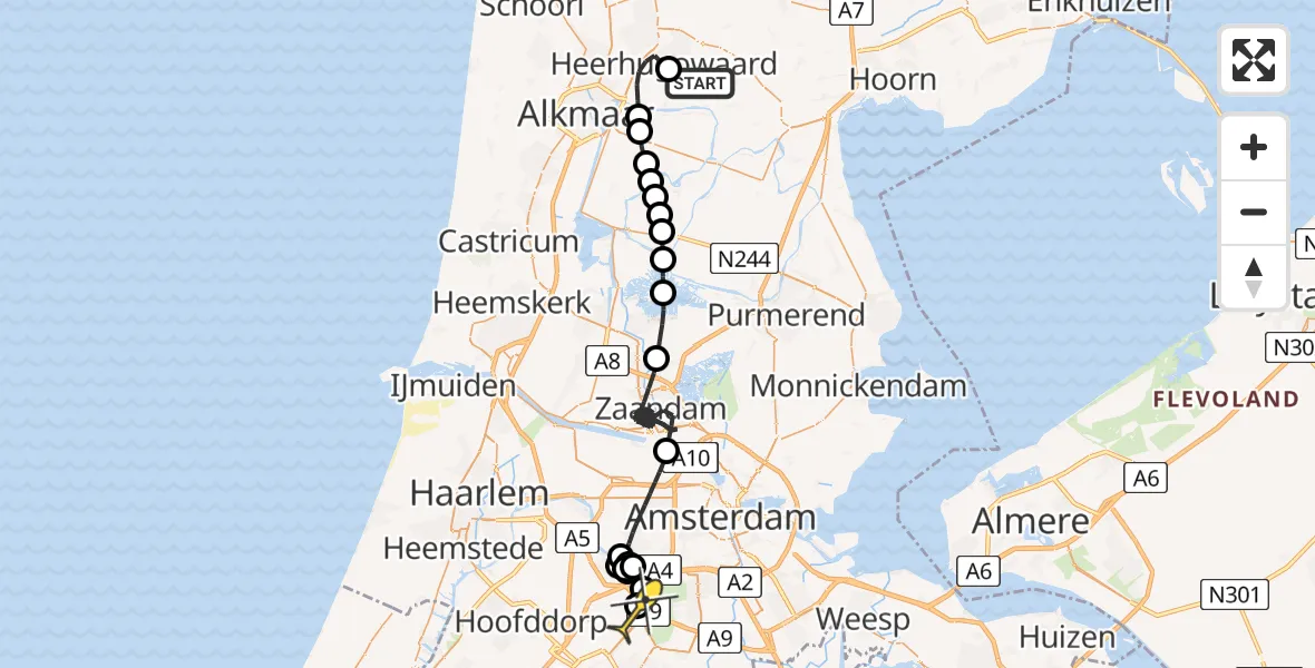 Routekaart van de vlucht: Politieheli naar Schiphol, Mahonialaan