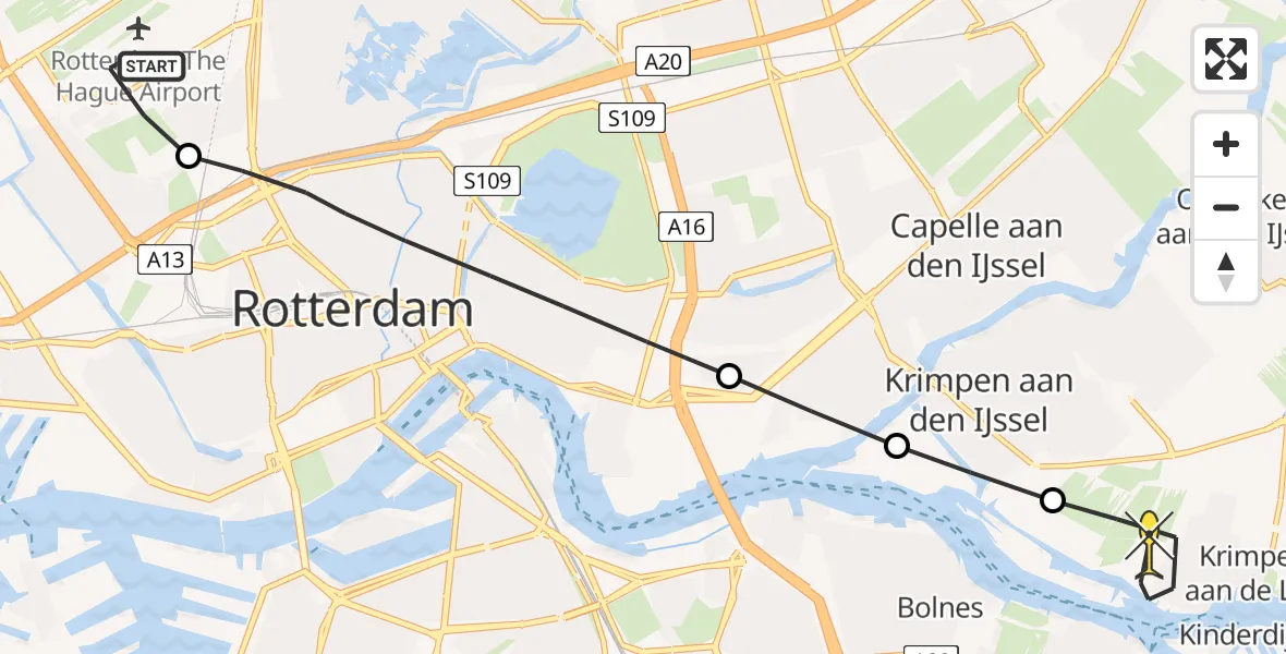 Routekaart van de vlucht: Lifeliner 2 naar Krimpen aan de Lek, Van der Duijn van Maasdamweg