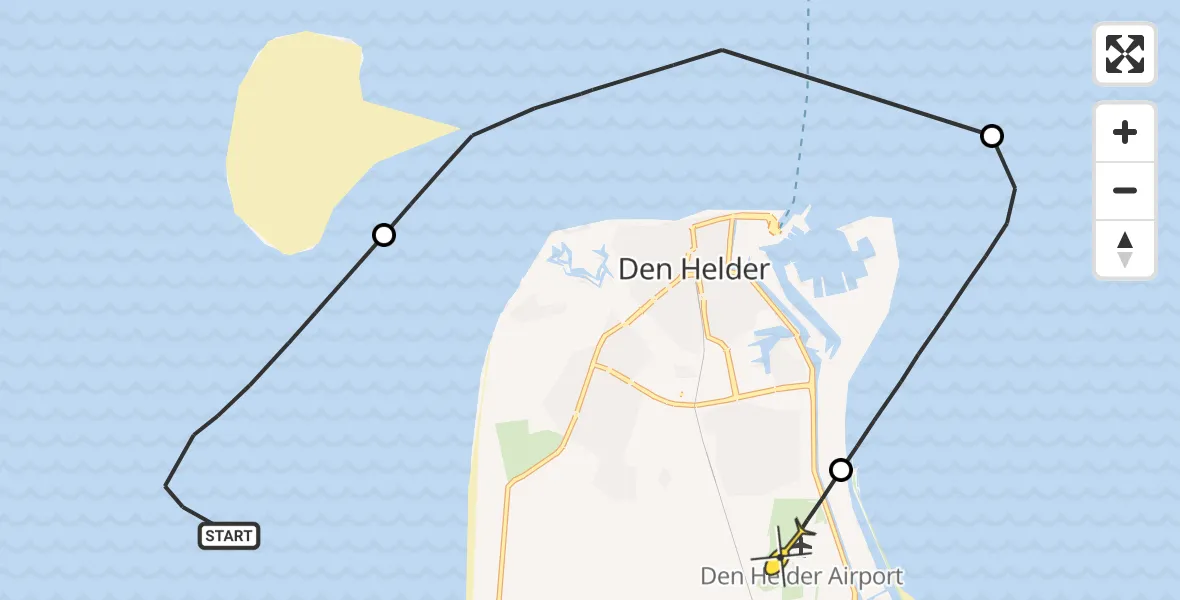 Routekaart van de vlucht: Kustwachthelikopter naar Vliegveld De Kooy, Luchthavenweg