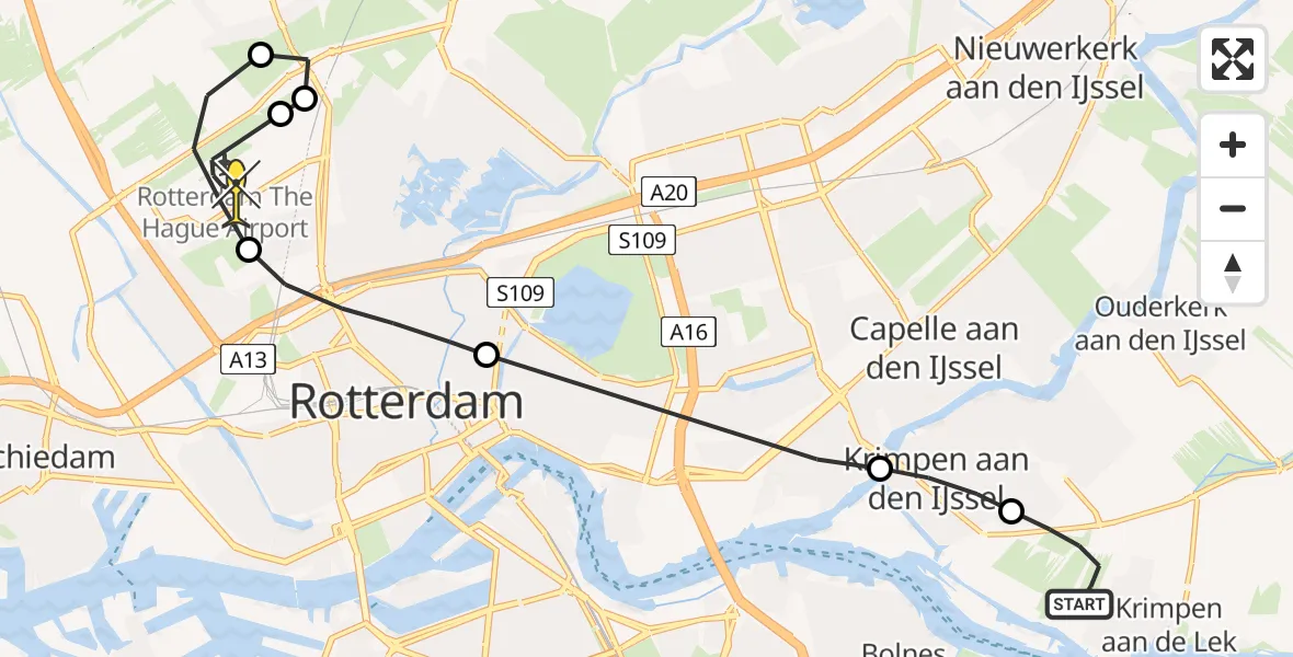 Routekaart van de vlucht: Lifeliner 2 naar Rotterdam The Hague Airport, CG Roosweg