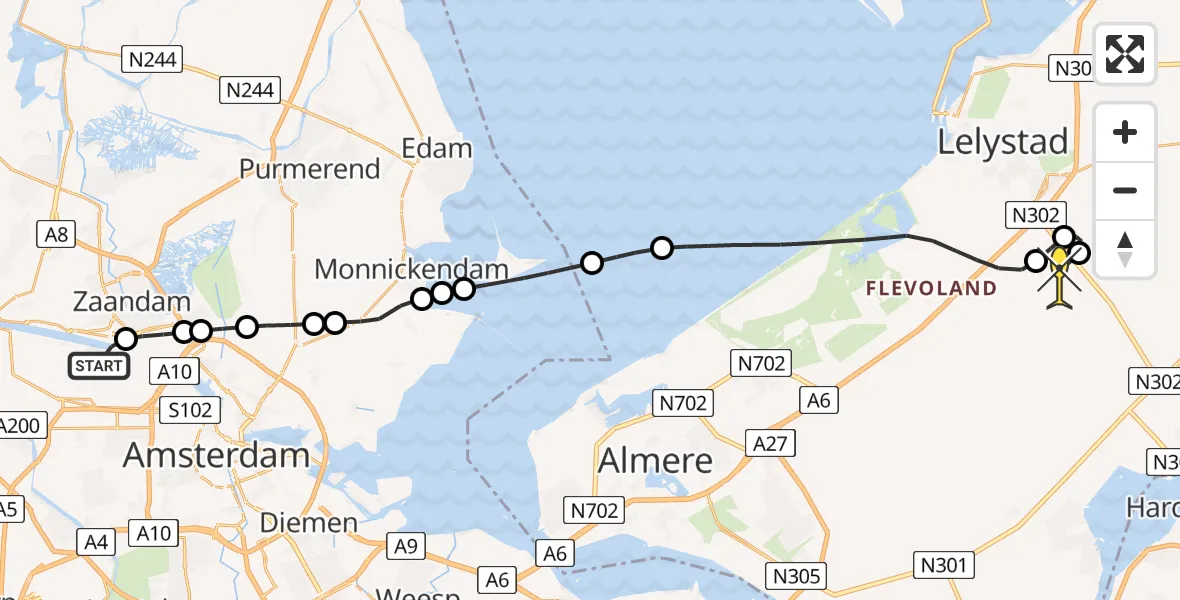 Routekaart van de vlucht: Traumaheli naar Lelystad Airport, Belangenvereniging tuinders Zaanderhorn