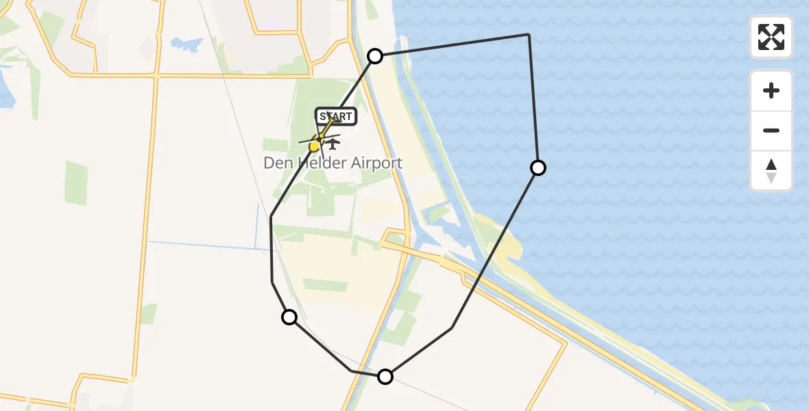 Routekaart van de vlucht: Kustwachthelikopter naar Vliegveld De Kooy, Korte Vliet