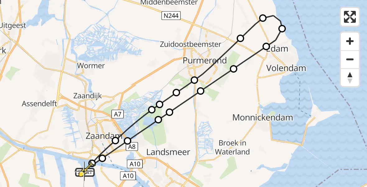 Routekaart van de vlucht: Lifeliner 1 naar Amsterdam Heliport, Stadsstrand Kanaal Noord