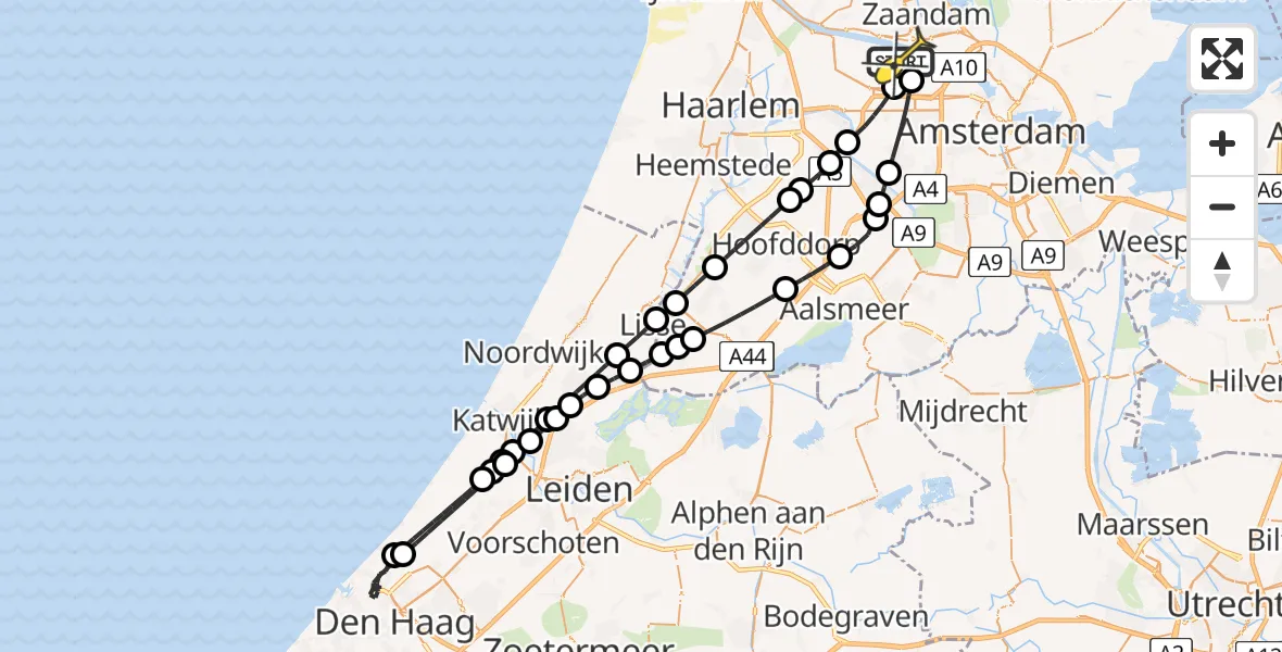 Routekaart van de vlucht: Lifeliner 1 naar Amsterdam Heliport, Nieuw-Zeelandweg