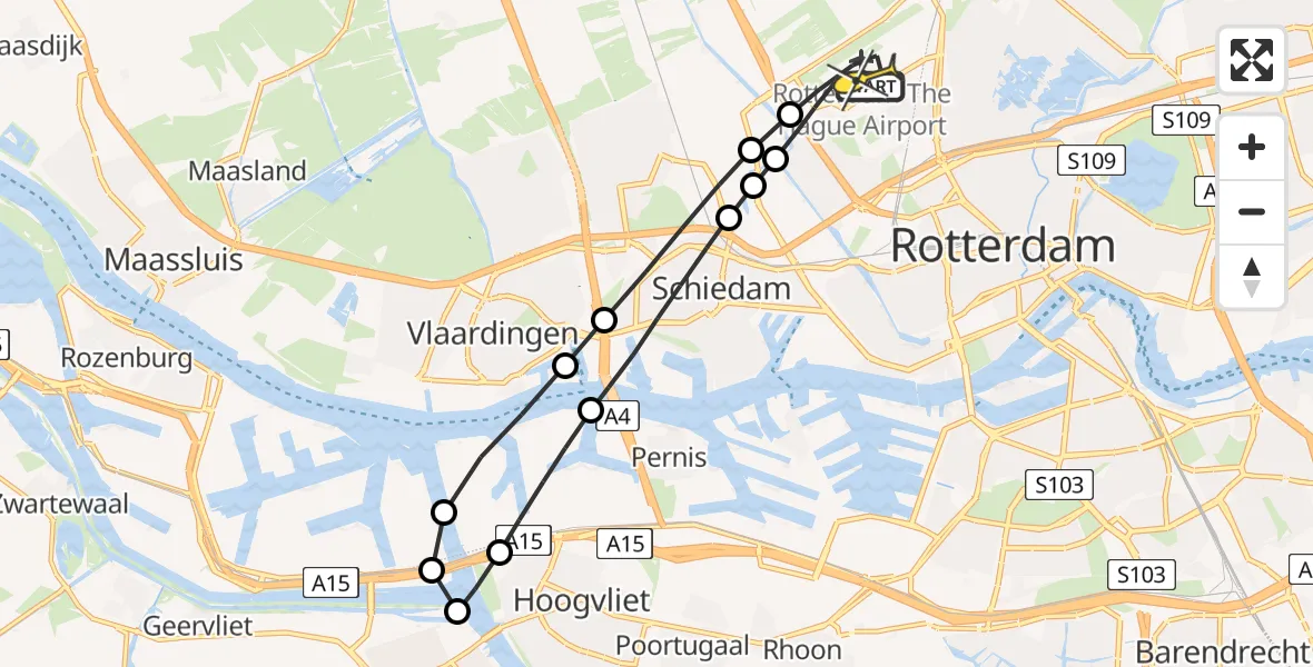 Routekaart van de vlucht: Lifeliner 2 naar Rotterdam The Hague Airport, Vliegveldweg