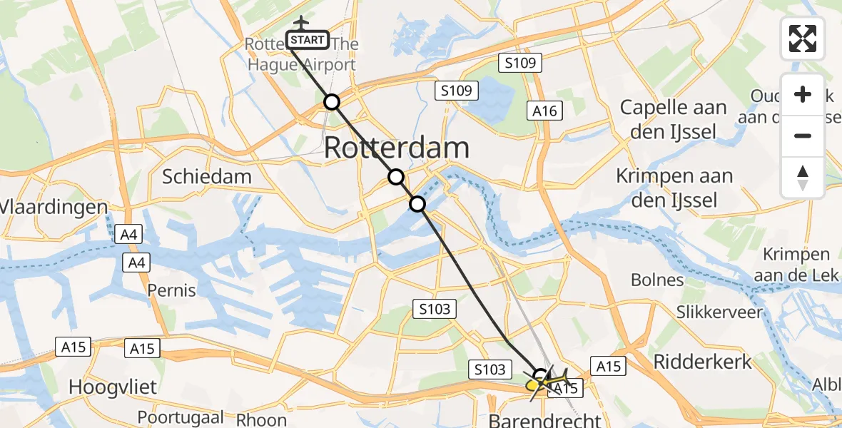 Routekaart van de vlucht: Lifeliner 2 naar Barendrecht, Brandenburgbaan