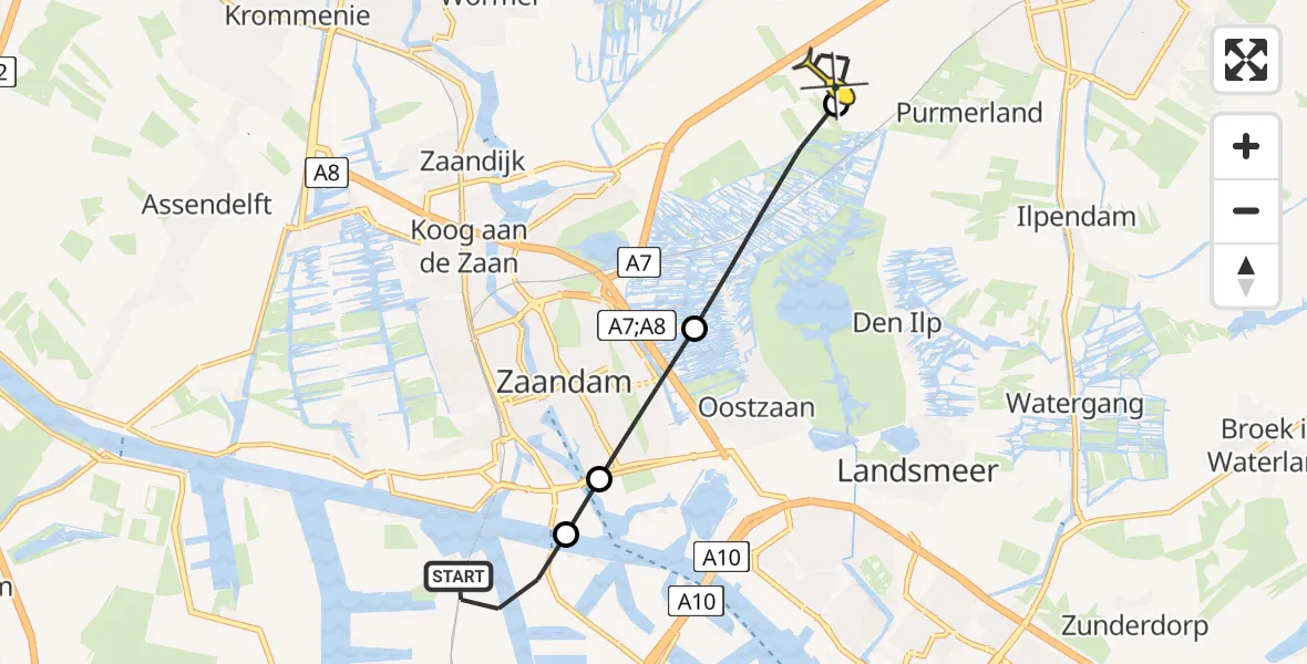 Routekaart van de vlucht: Lifeliner 1 naar Wijdewormer, Lipariweg