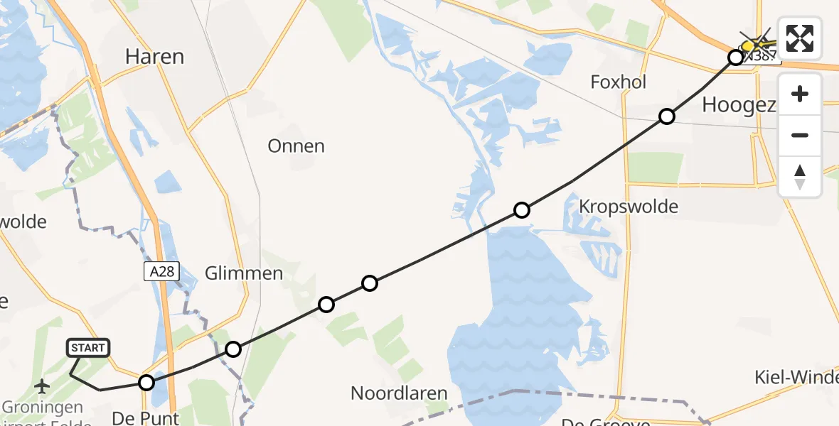 Routekaart van de vlucht: Lifeliner 4 naar Kolham, Bongveen