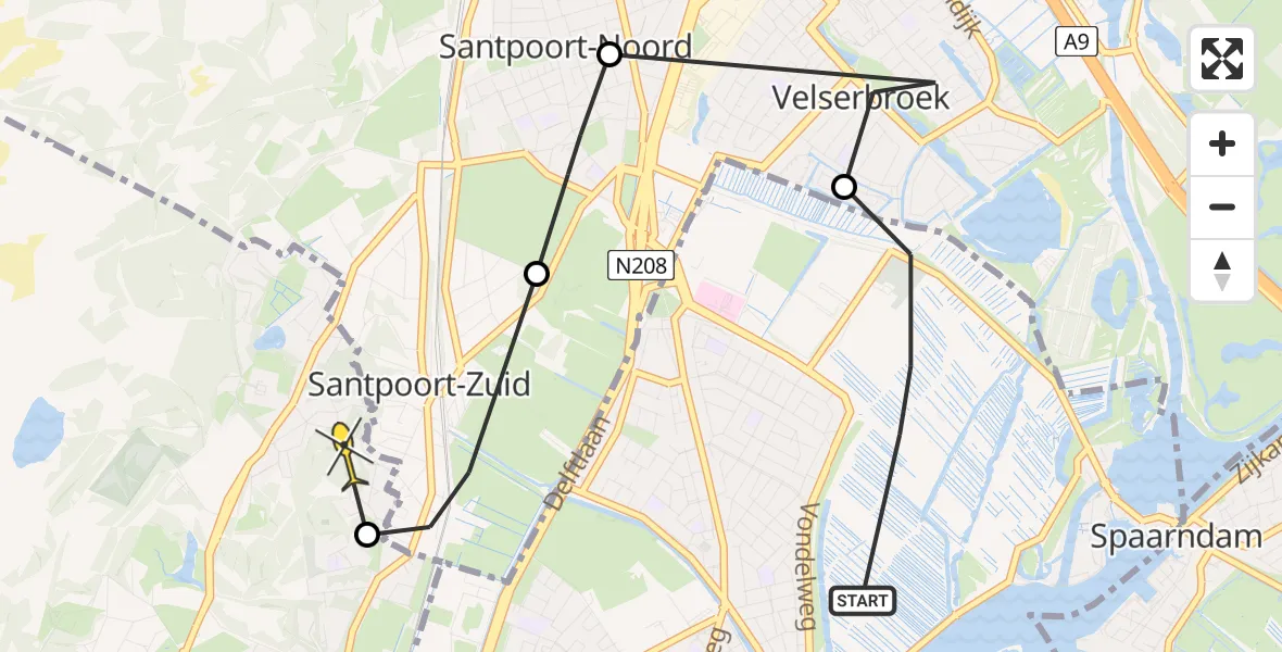 Routekaart van de vlucht: Politieheli naar Bloemendaal, Vergierdeweg