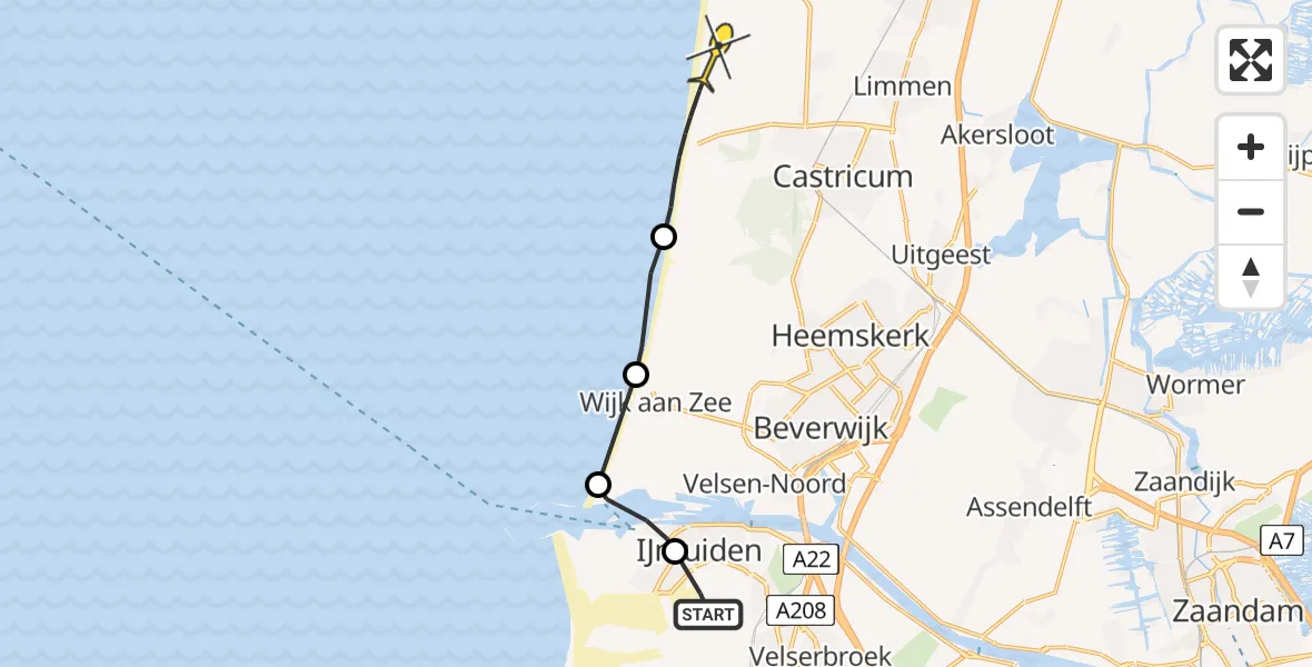 Routekaart van de vlucht: Politiehelikopter naar Egmond-Binnen, Reaumurstraat