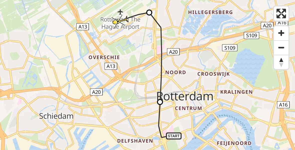 Routekaart van de vlucht: Lifeliner 2 naar Rotterdam The Hague Airport, Nieuwe Binnenweg