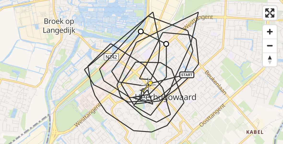 Routekaart van de vlucht: Politieheli naar Heerhugowaard, W.M. Dudokweg