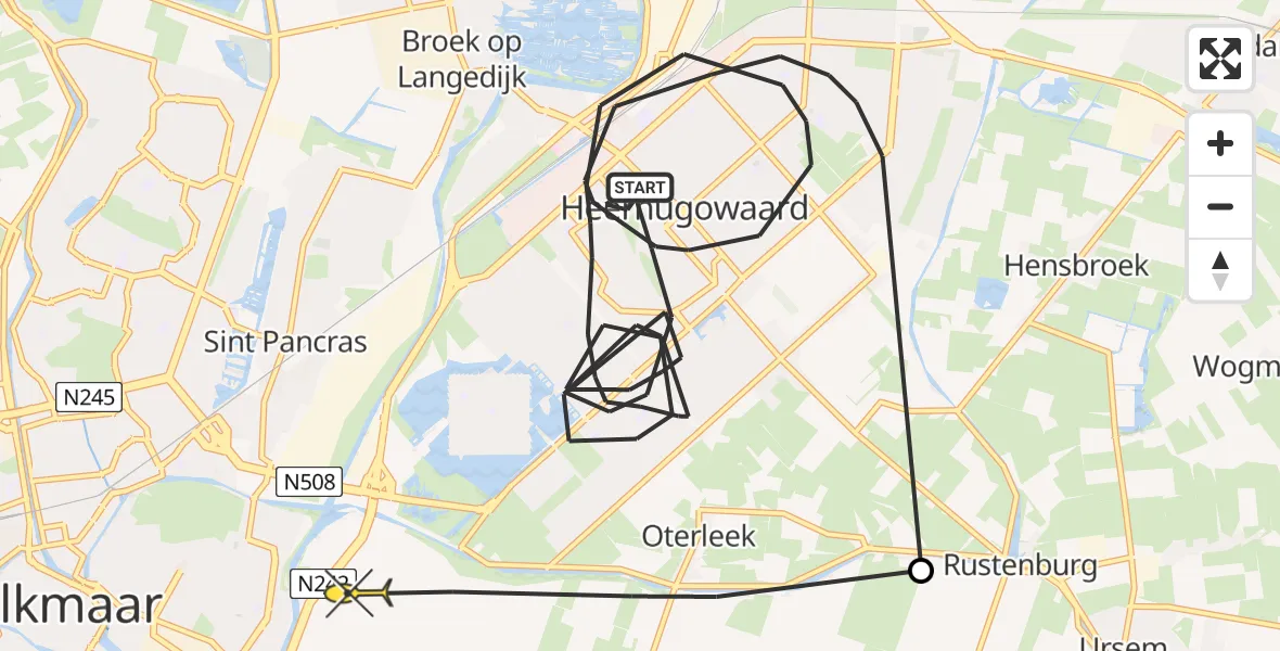 Routekaart van de vlucht: Politiehelikopter naar Stompetoren, Middenweg