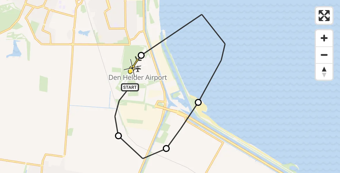 Routekaart van de vlucht: Kustwachthelikopter naar Vliegveld De Kooy, Mastenmakersweg