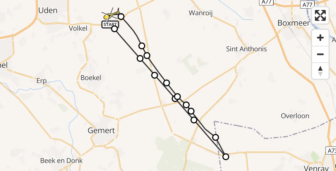 Routekaart van de vlucht: Lifeliner 3 naar Vliegbasis Volkel, Turfsteker