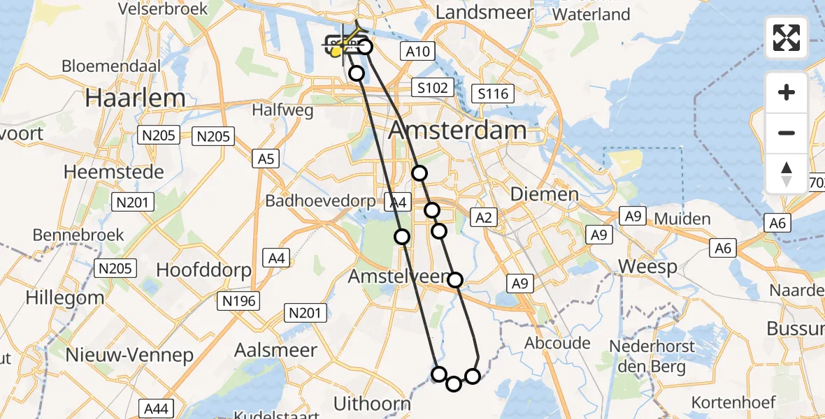 Routekaart van de vlucht: Lifeliner 1 naar Amsterdam Heliport, Maltaweg