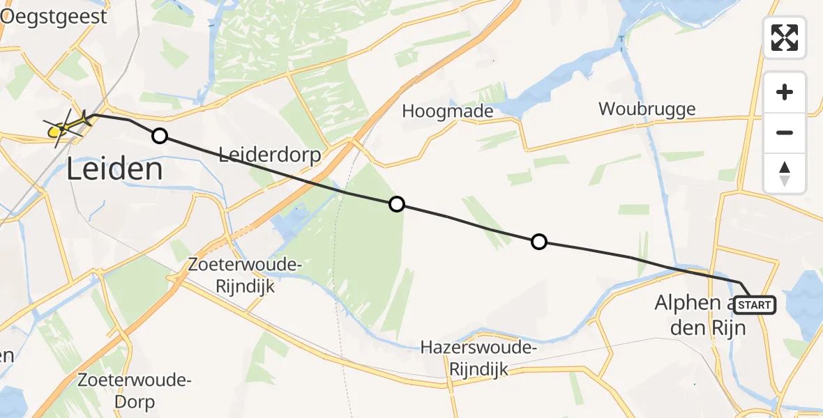 Routekaart van de vlucht: Lifeliner 2 naar Leiden, Hoorn