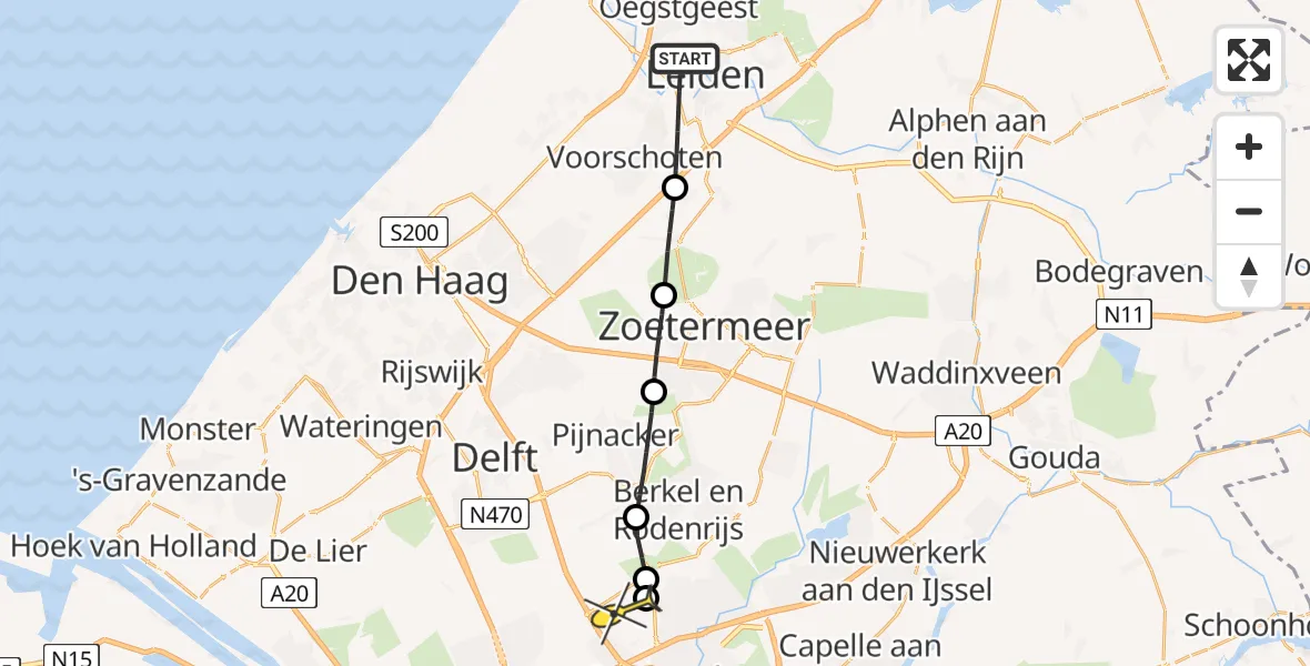 Routekaart van de vlucht: Lifeliner 2 naar Rotterdam The Hague Airport, Arthur van Schendelstraat