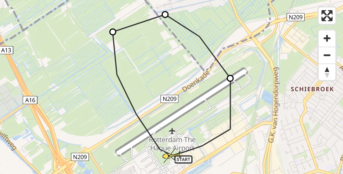 Routekaart van de vlucht: Lifeliner 2 naar Rotterdam The Hague Airport, Rodenrijseweg