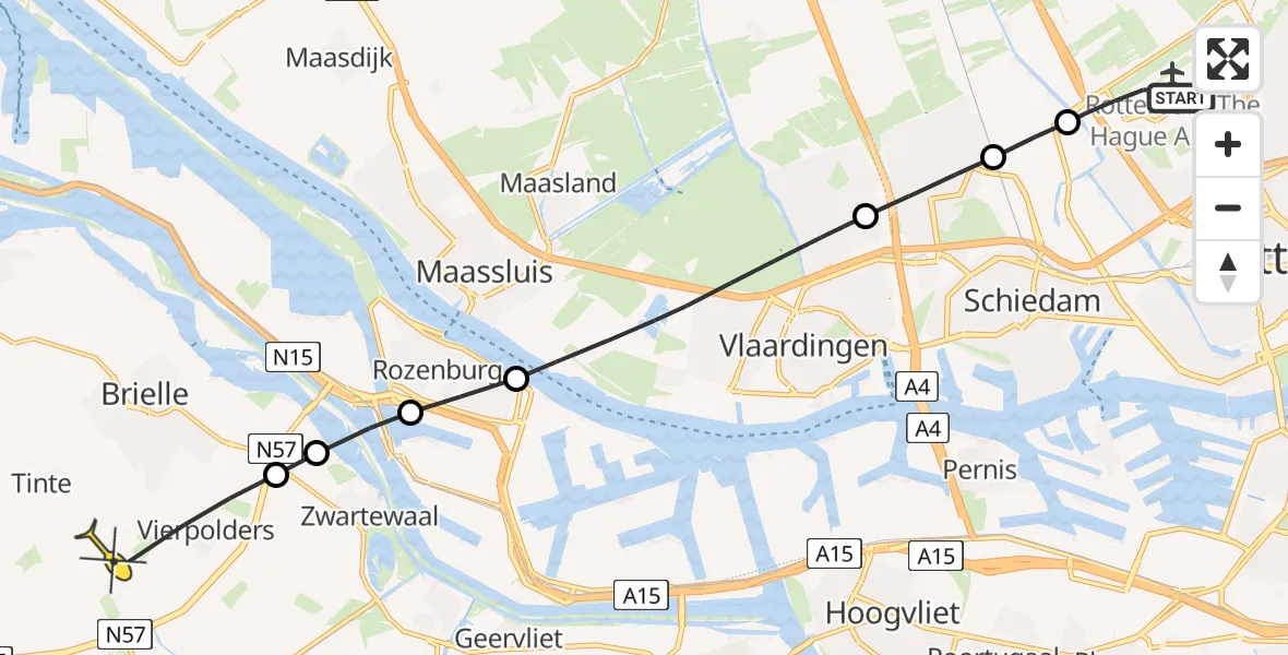 Routekaart van de vlucht: Lifeliner 2 naar Hellevoetsluis, Vliegveldweg