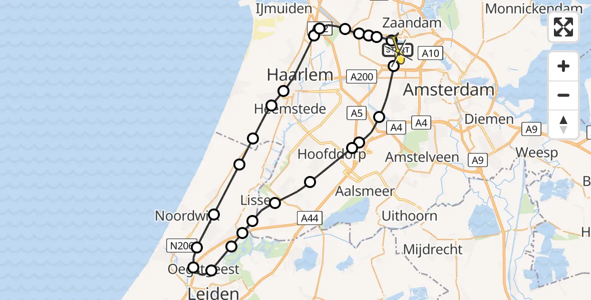 Routekaart van de vlucht: Lifeliner 1 naar Amsterdam Heliport, Nieuw-Zeelandweg