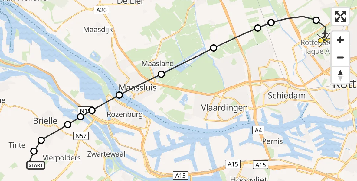 Routekaart van de vlucht: Lifeliner 2 naar Rotterdam The Hague Airport, Peltsersdijk