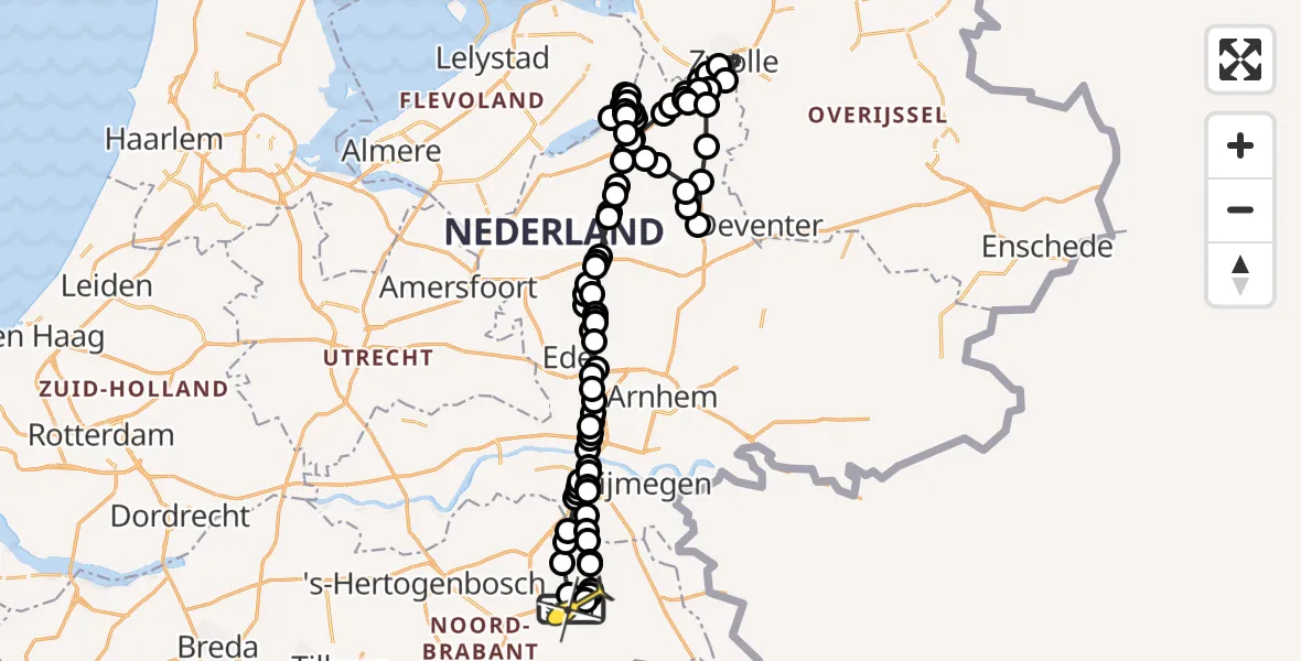 Routekaart van de vlucht: Politieheli naar Vliegbasis Volkel, Zeelandsedijk