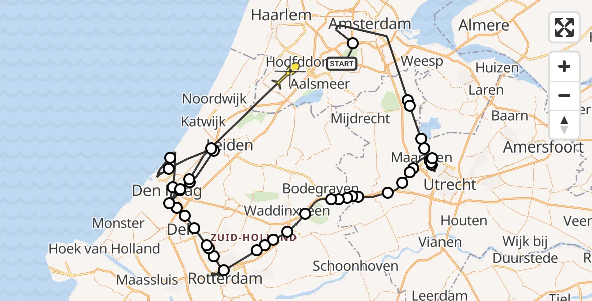 Routekaart van de vlucht: Politieheli naar Nieuw-Vennep, Bruinebrug