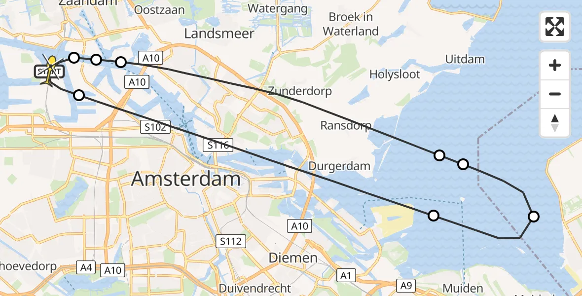 Routekaart van de vlucht: Lifeliner 1 naar Amsterdam Heliport, Maltaweg