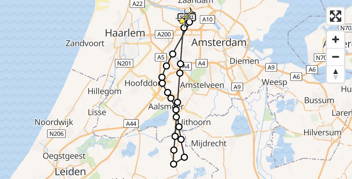 Routekaart van de vlucht: Lifeliner 1 naar Amsterdam Heliport, Nieuw-Zeelandweg