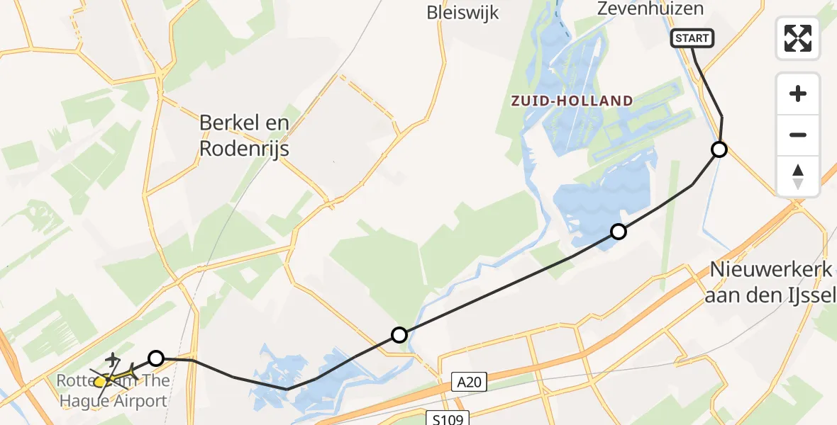 Routekaart van de vlucht: Lifeliner 2 naar Rotterdam The Hague Airport, Zuidplasweg