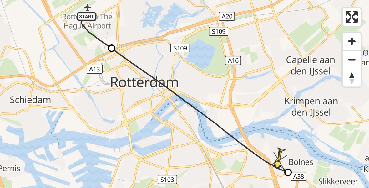 Routekaart van de vlucht: Lifeliner 2 naar Rotterdam, Brandenburgbaan