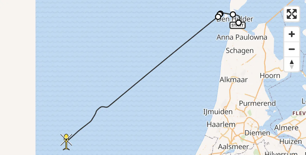 Routekaart van de vlucht: Kustwachthelikopter naar Oostoeverweg