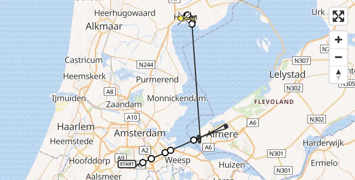 Routekaart van de vlucht: Politieheli naar Hoorn, Krijgsman