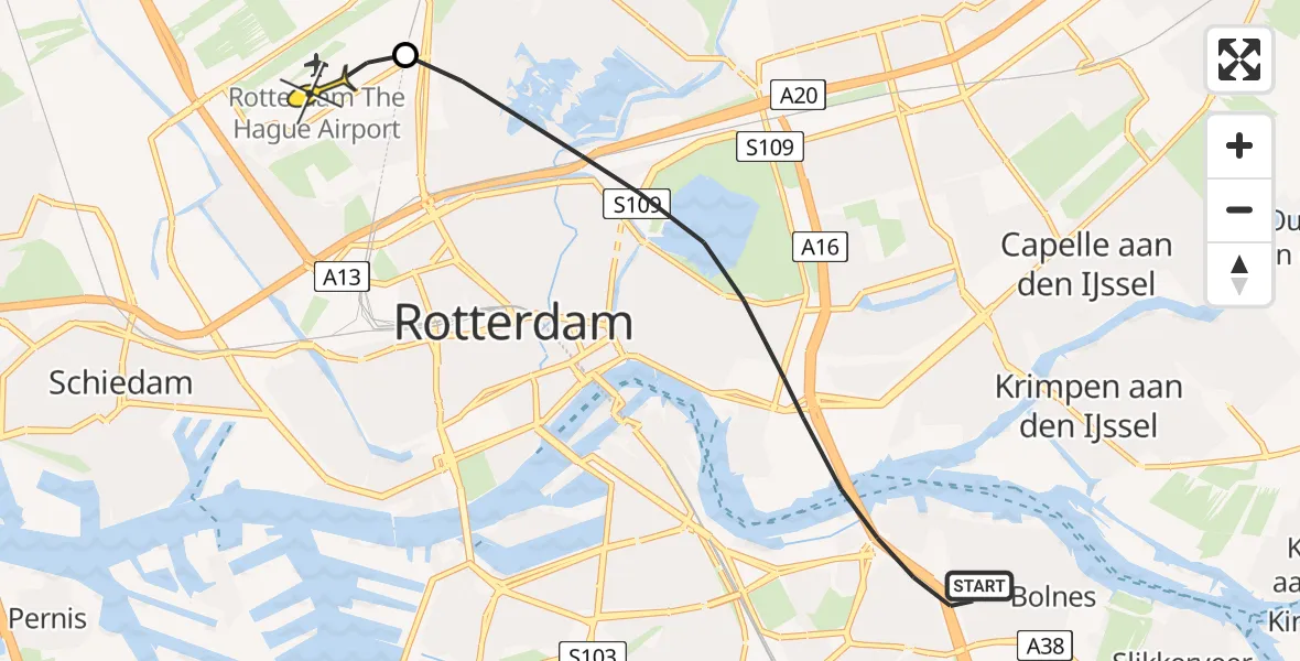 Routekaart van de vlucht: Lifeliner 2 naar Rotterdam The Hague Airport, Chinese tuin