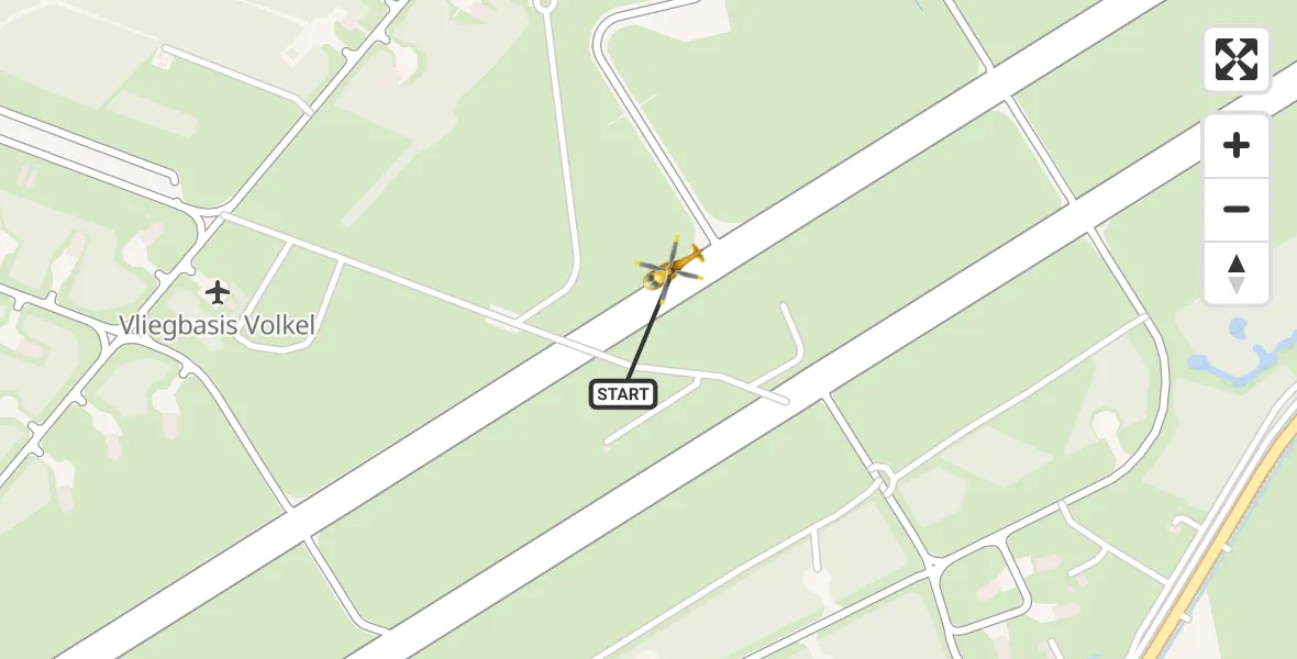 Vluchtroute Traumahelikopter van Vliegbasis Volkel naar Vliegbasis Volkel