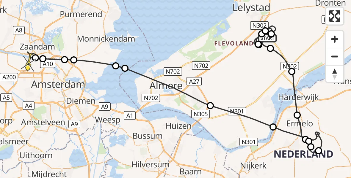 Routekaart van de vlucht: Traumaheli naar Amsterdam Heliport, Flamingoweg