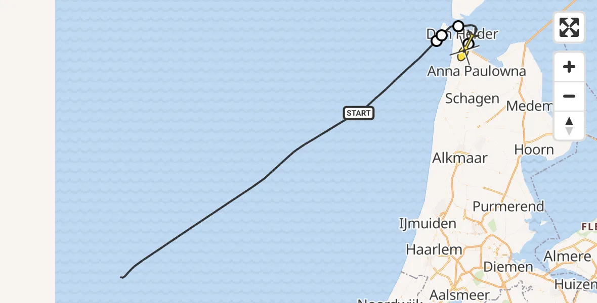 Routekaart van de vlucht: Kustwachthelikopter naar Vliegveld De Kooy, Luchthavenweg