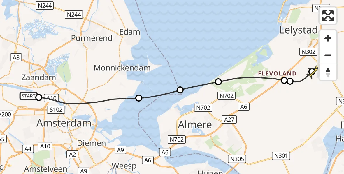 Routekaart van de vlucht: Traumaheli naar Lelystad Airport, Octaanweg