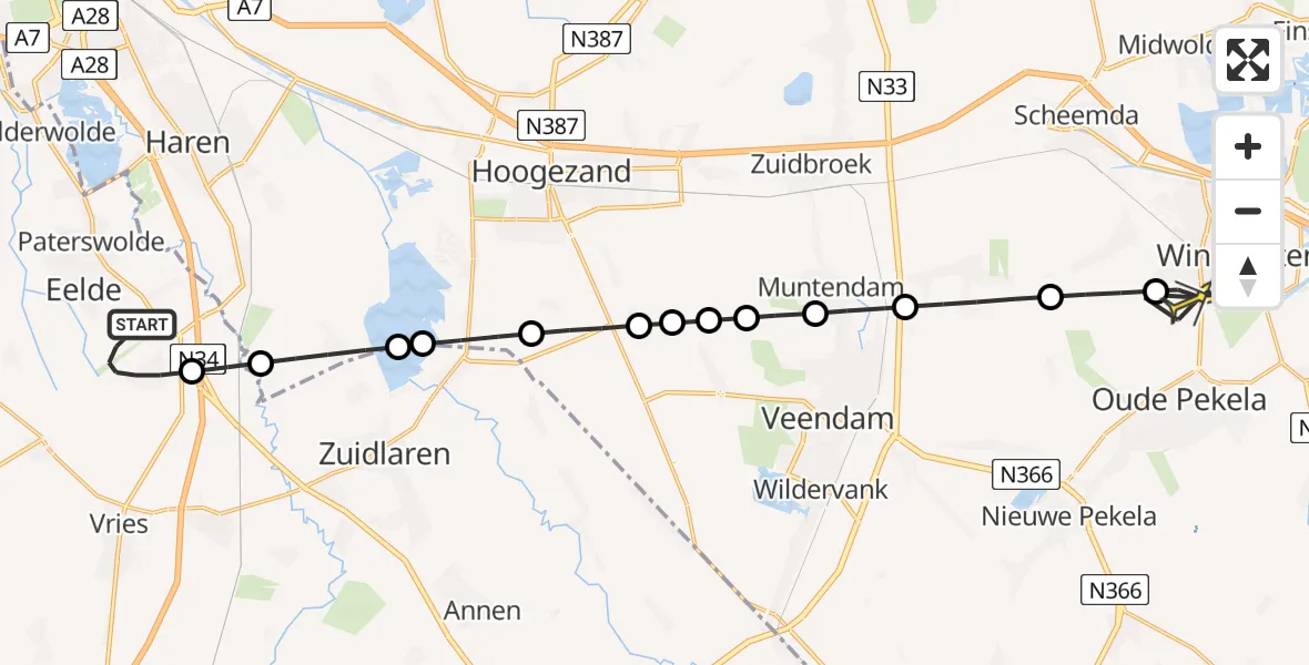 Routekaart van de vlucht: Lifeliner 4 naar Winschoten, Luchtenburgerweg