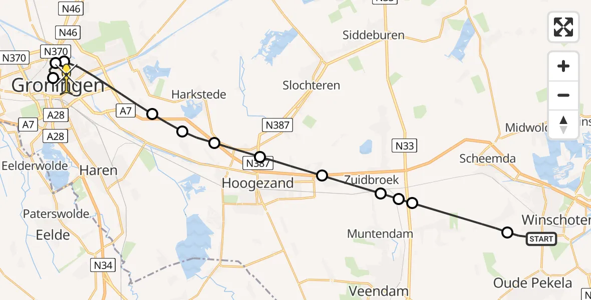 Routekaart van de vlucht: Lifeliner 4 naar Universitair Medisch Centrum Groningen, Ontsluitingsweg