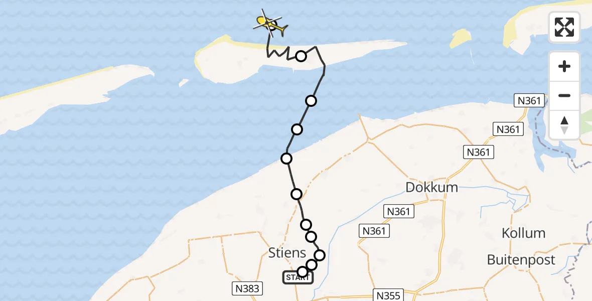 Routekaart van de vlucht: Ambulanceheli naar Aldlânsdyk