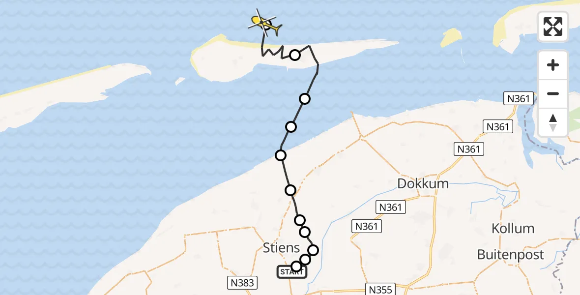 Routekaart van de vlucht: Ambulancehelikopter naar Aldlânsdyk