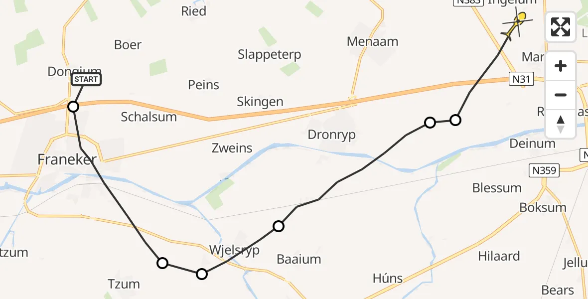Routekaart van de vlucht: Ambulancehelikopter naar Marsum, Professor Loréstraat