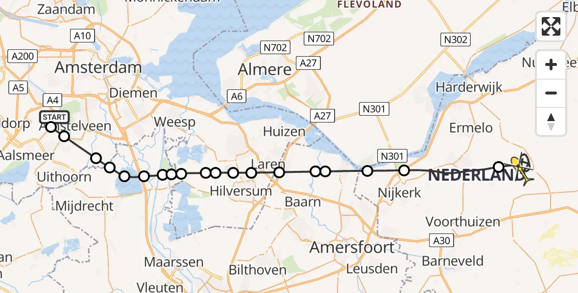 Routekaart van de vlucht: Politieheli naar Ermelo, Westerkimweg