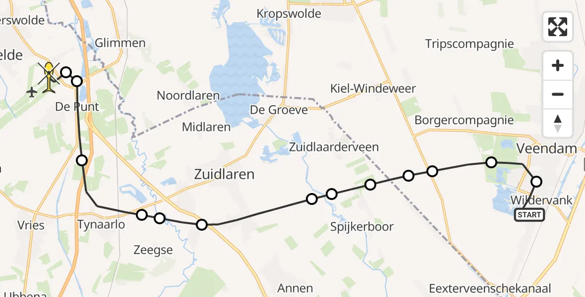 Routekaart van de vlucht: Lifeliner 4 naar Groningen Airport Eelde, Papegaaiduiker