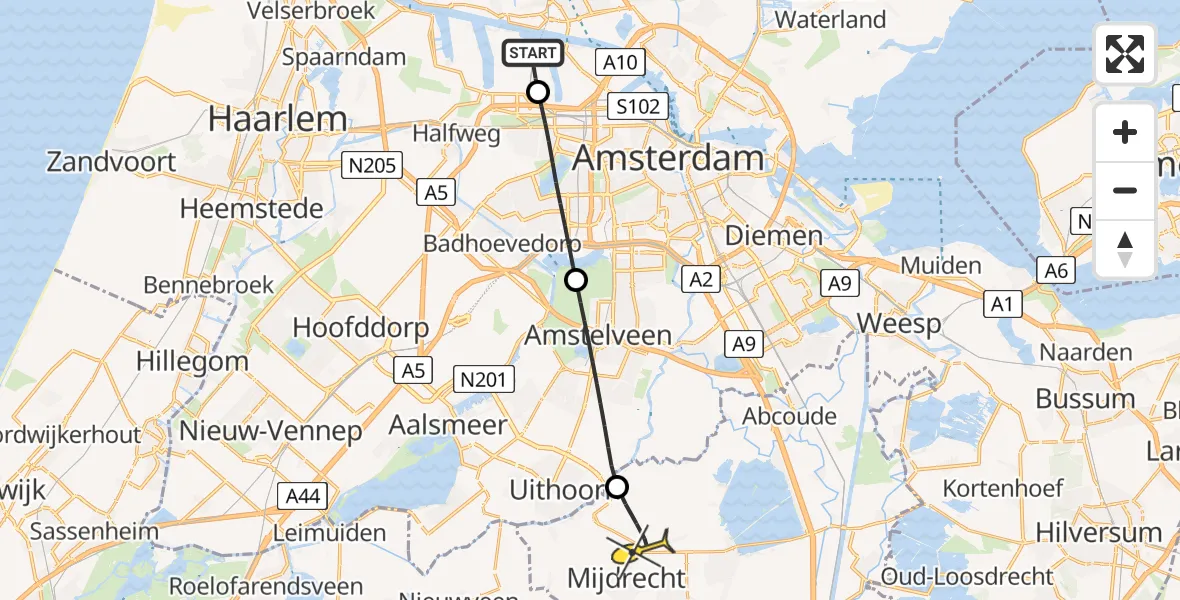 Routekaart van de vlucht: Lifeliner 1 naar Mijdrecht, Hornweg