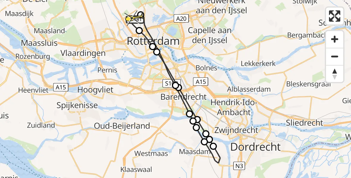 Routekaart van de vlucht: Lifeliner 2 naar Rotterdam The Hague Airport, Tegelplaats