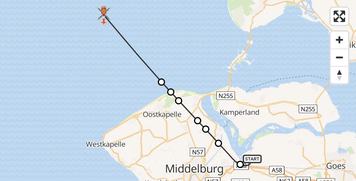 Vluchtroute Kustwachthelikopter Vliegveld Midden-Zeeland - , 26 september 2024, 07:45